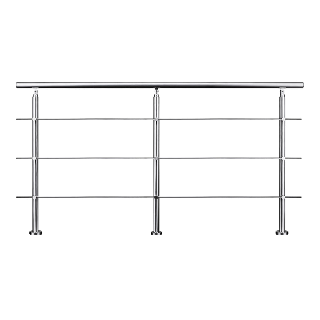 Parapetto Balaustra Corrimano in acciaio inox spazzolato 200x106cm per interni ed esterni 3 barre trasversali