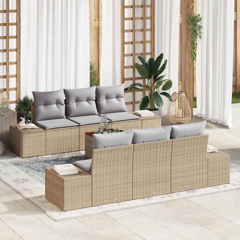 Set Divano da Giardino 7 pcs Beige e Grigio Chiaro polyrattan