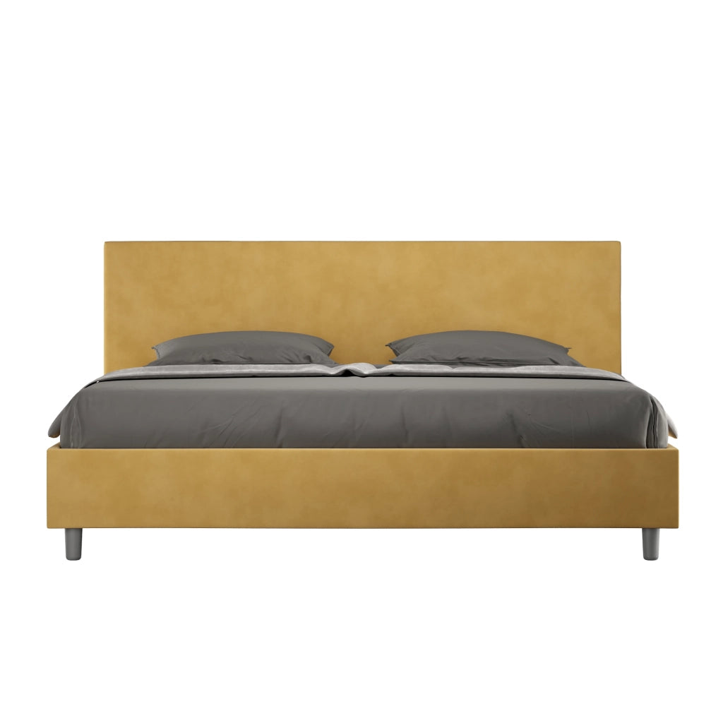 BS COM Letto matrimoniale king size con rete imbottito 200x210 microfibra ocra