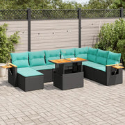 Set Divani Giardino 10pz con Cuscini Nero in Polyrattan Acacia 3327634