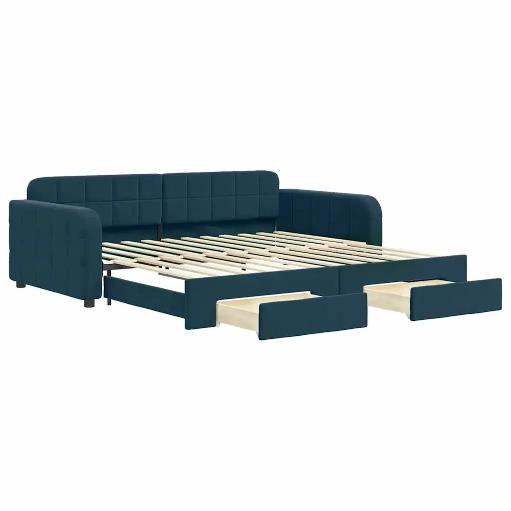 Divano Letto Estraibile con Cassetti Blu 100x200 cm in Velluto 3196983
