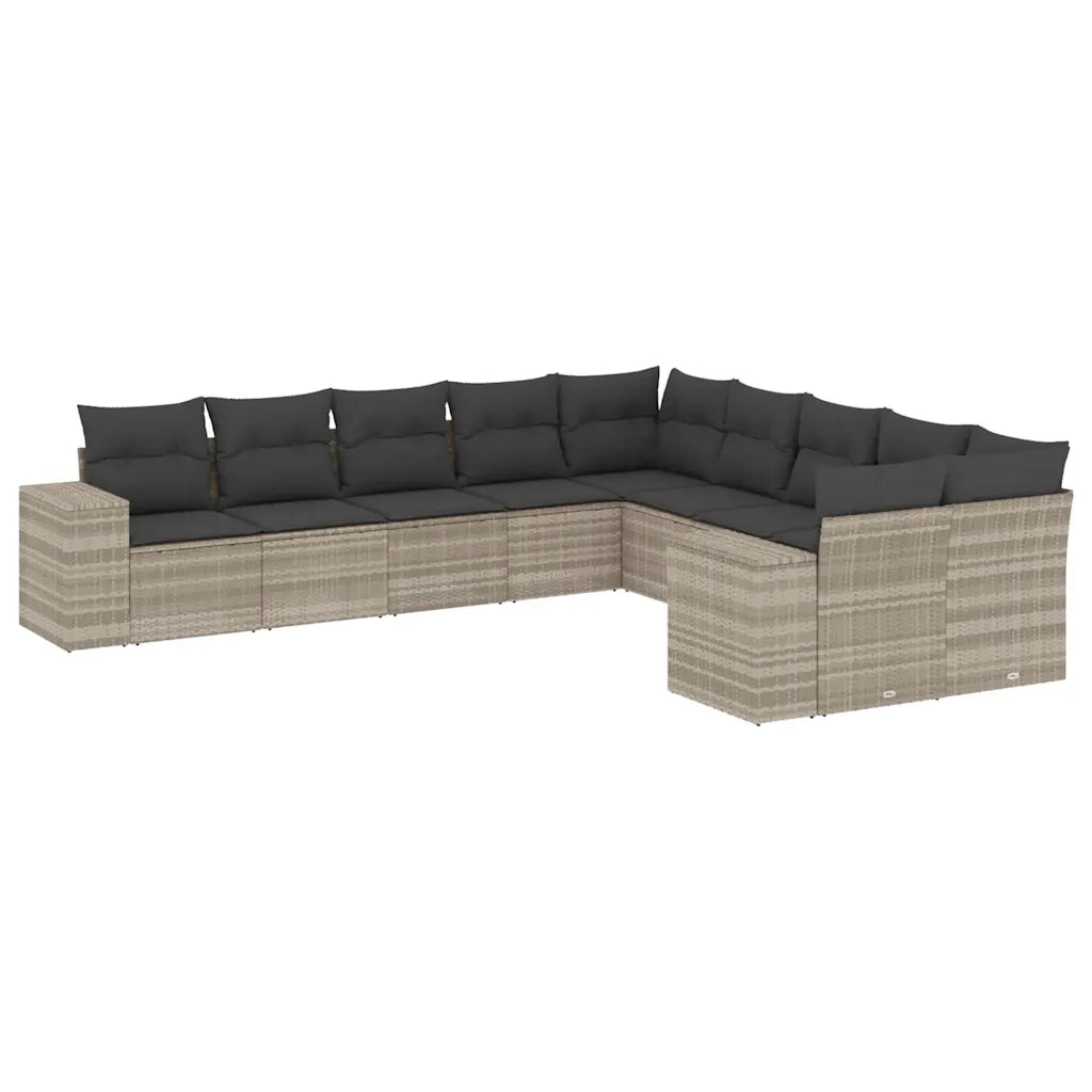 Set Divano Giardino 10 pz con Cuscini Grigio Chiaro Polyrattan 3223111