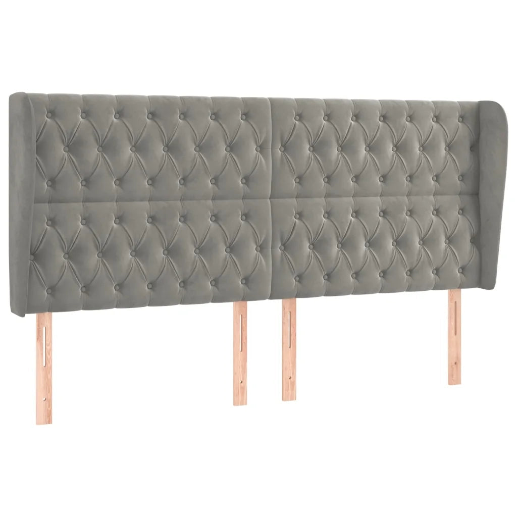 Testiera ad Orecchio-Testata con Orecchie Grigio Chiaro 203x23x118/128 cm in Velluto 321339