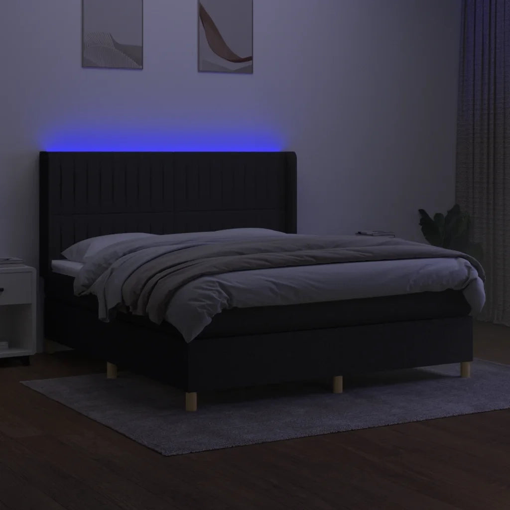 Letto a Molle con Materasso e LED Nero 180x200cm in Tessuto 3139055