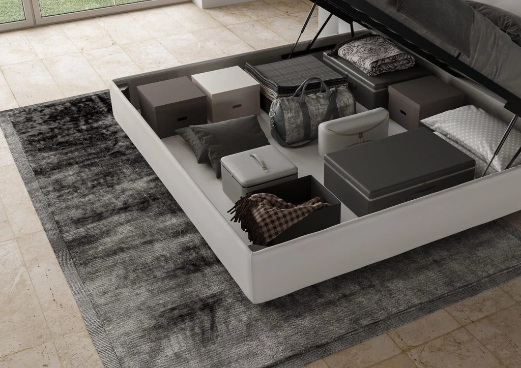 BS COM Letto matrimoniale king size contenitore imbottito 200x200 similpelle bianco
