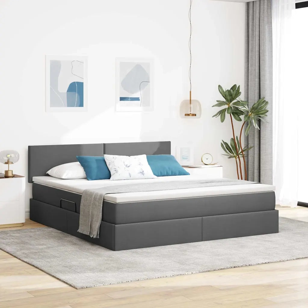 Letto con contenitore e materasso Grigio scuro 180 x 200 cm