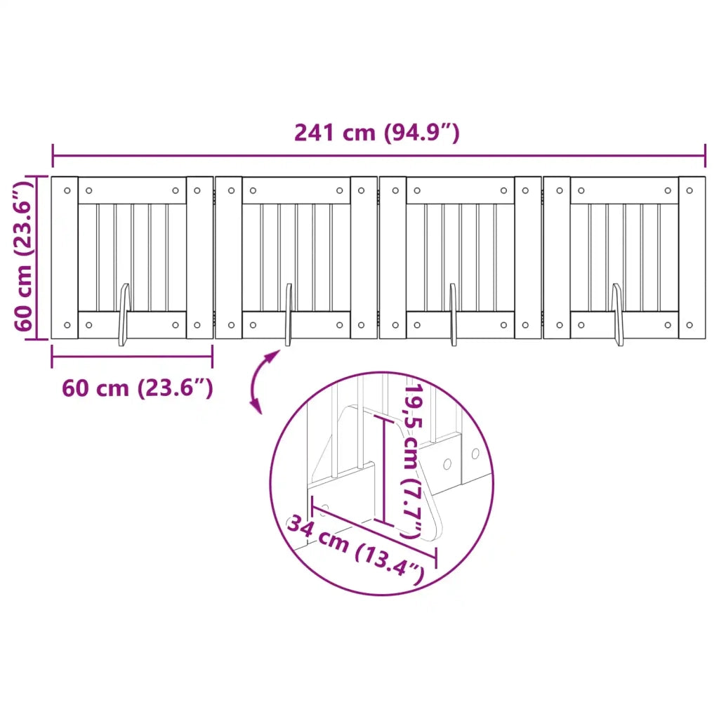 Cancello per cani pieghevole con supporti 4 pz Rovere Nero 892151