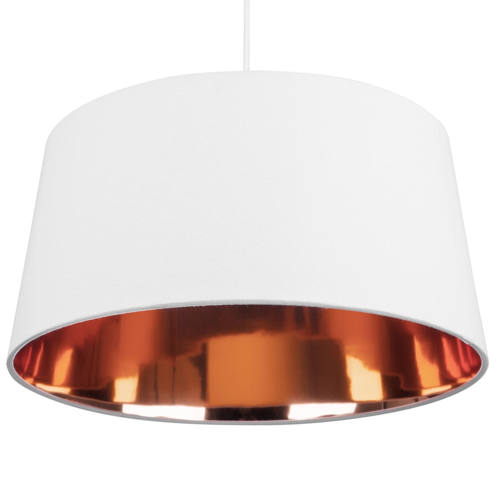 Lampada a Sospensione in Tessuto Bianco e Rame Forma Campana Moderna