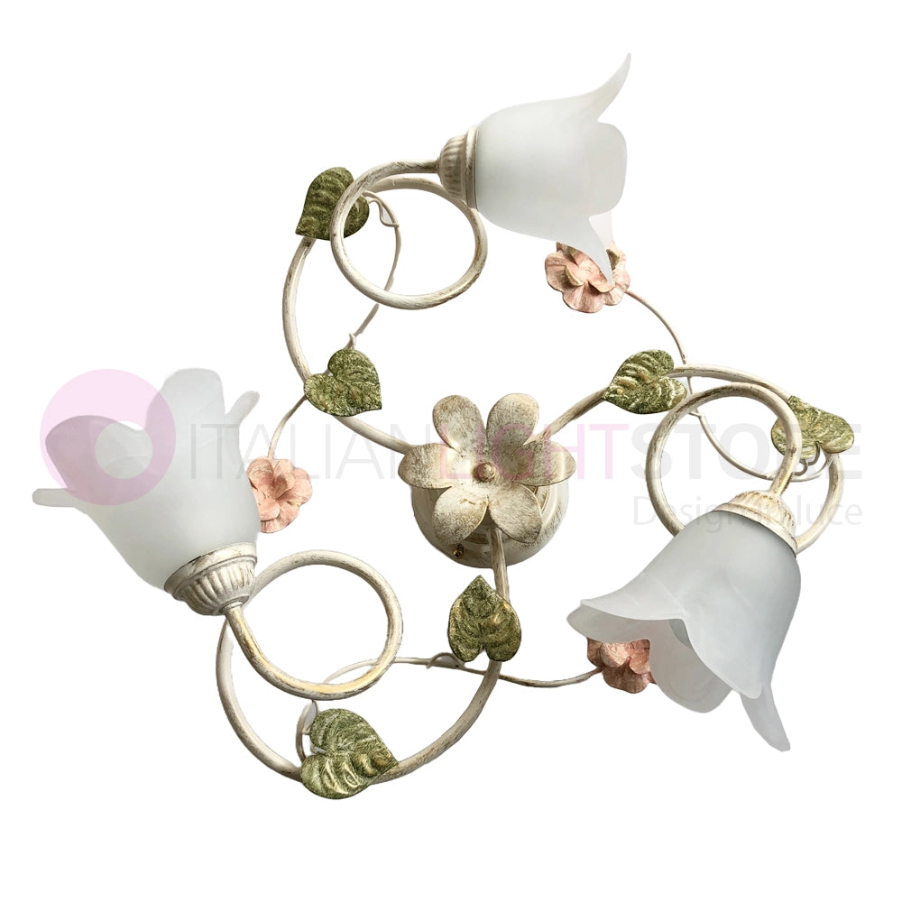 SPRING Plafoniera a 3 Luci in Ferro Decorato Stile Floreale