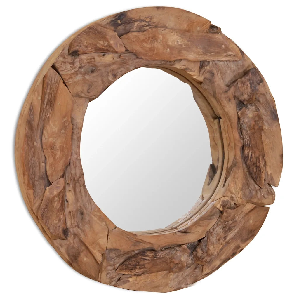 Specchio Decorativo in Legno di Teak 60 cm Rotondo 244560