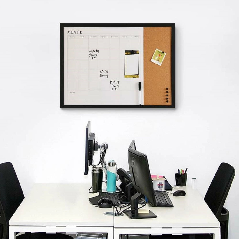 Bacheca Memo Lavagna Magnetica e Sughero Combinata 60x40cm con Accessori inclusi