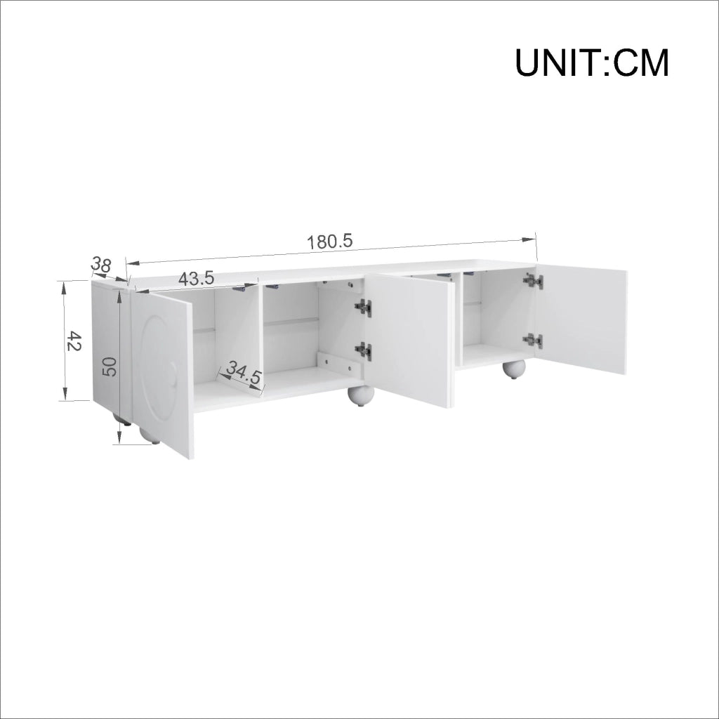 Cassettiera per TV bianca in MDF e truciolare; lunghezza 180;5 cm