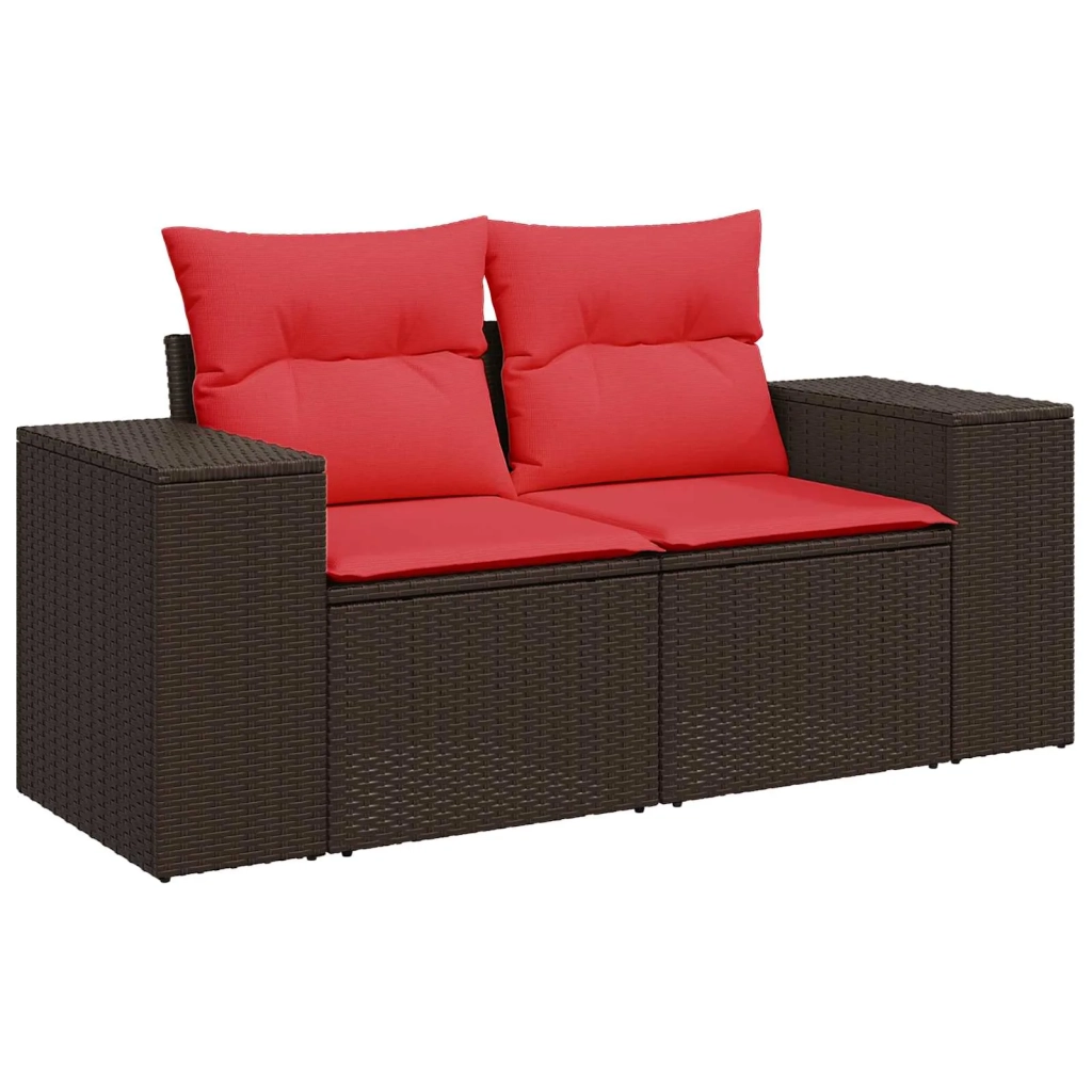 Set di divani 7 pz Marrone e Rosso Rattan sintetico e Acciaio 3448841