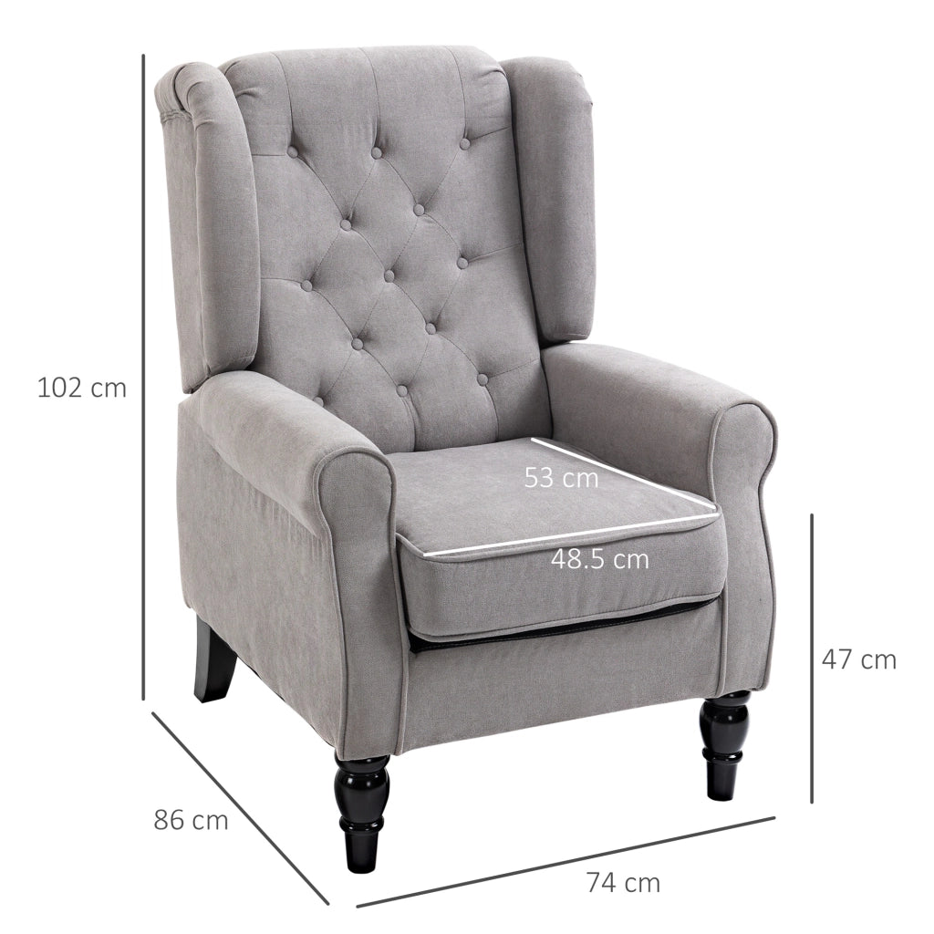 Poltrona con Braccioli e Orecchie ¨C Xylo ¨C Tessuto Grigio con Cuscino e Gambe in Legno