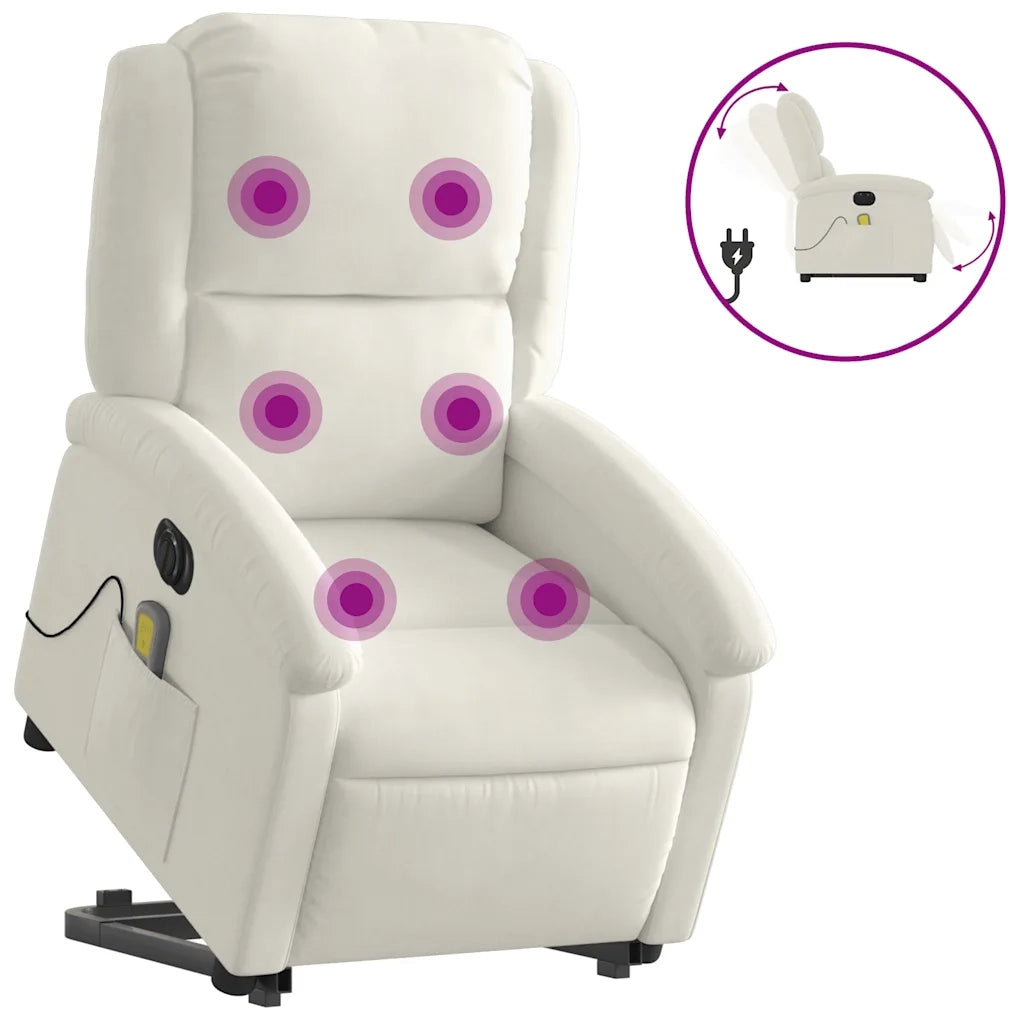 Poltrona Alzapersona Massaggiante Elettrica Crema Velluto
