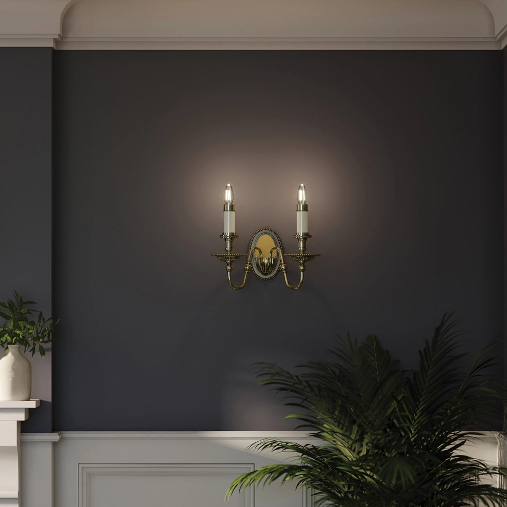 Applique Cambridge doppia ottone 34cm 2xE14 Hinkley