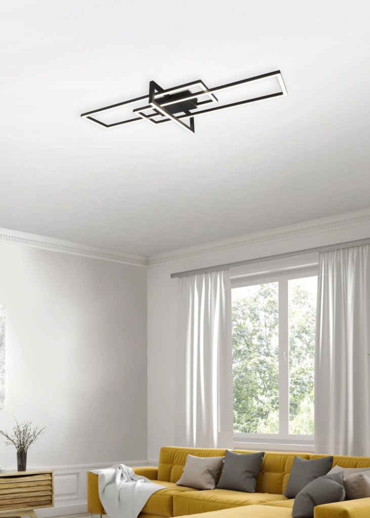 Plafoniera LED Trio Salinas nera 34W 3900lm 100cm 3000K