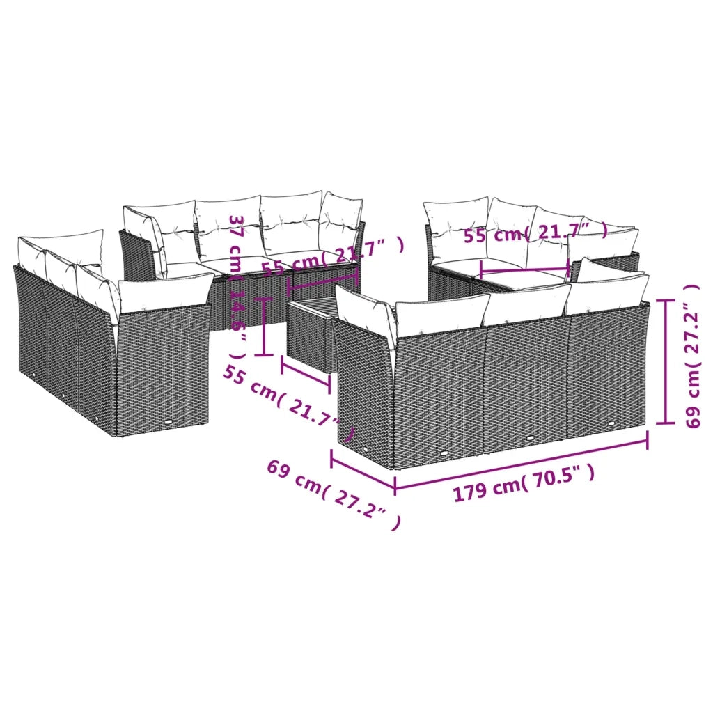 Set Divano da Giardino 13 pz con Cuscini Beige in Polyrattan 3223539