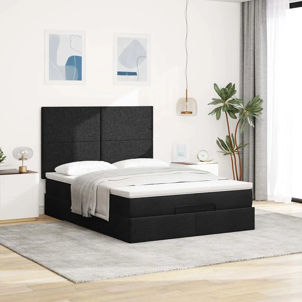 Struttura Letto Pouf con Materasso Nero 140x200 cm in Tessuto 3313080