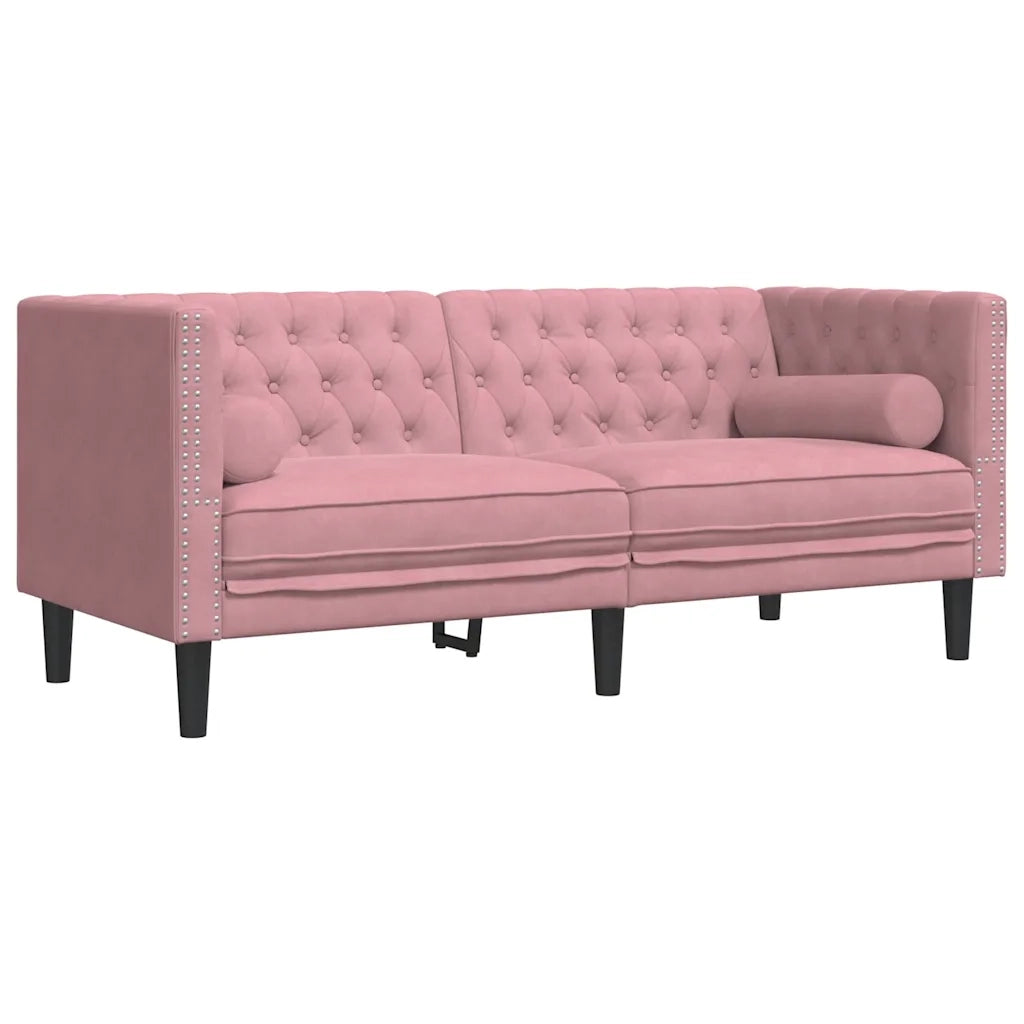 Divano Chesterfield con Rinforzi 2 Posti Rosa in Velluto 372686