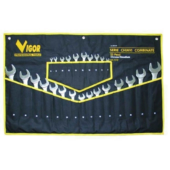 Vigor 35827-25 Serie 25 Chiavi Combinate CrV Durezza HRC 40-50 Finitura Satinata 25 Pezzi da 6-32 mm colore Acciaio
