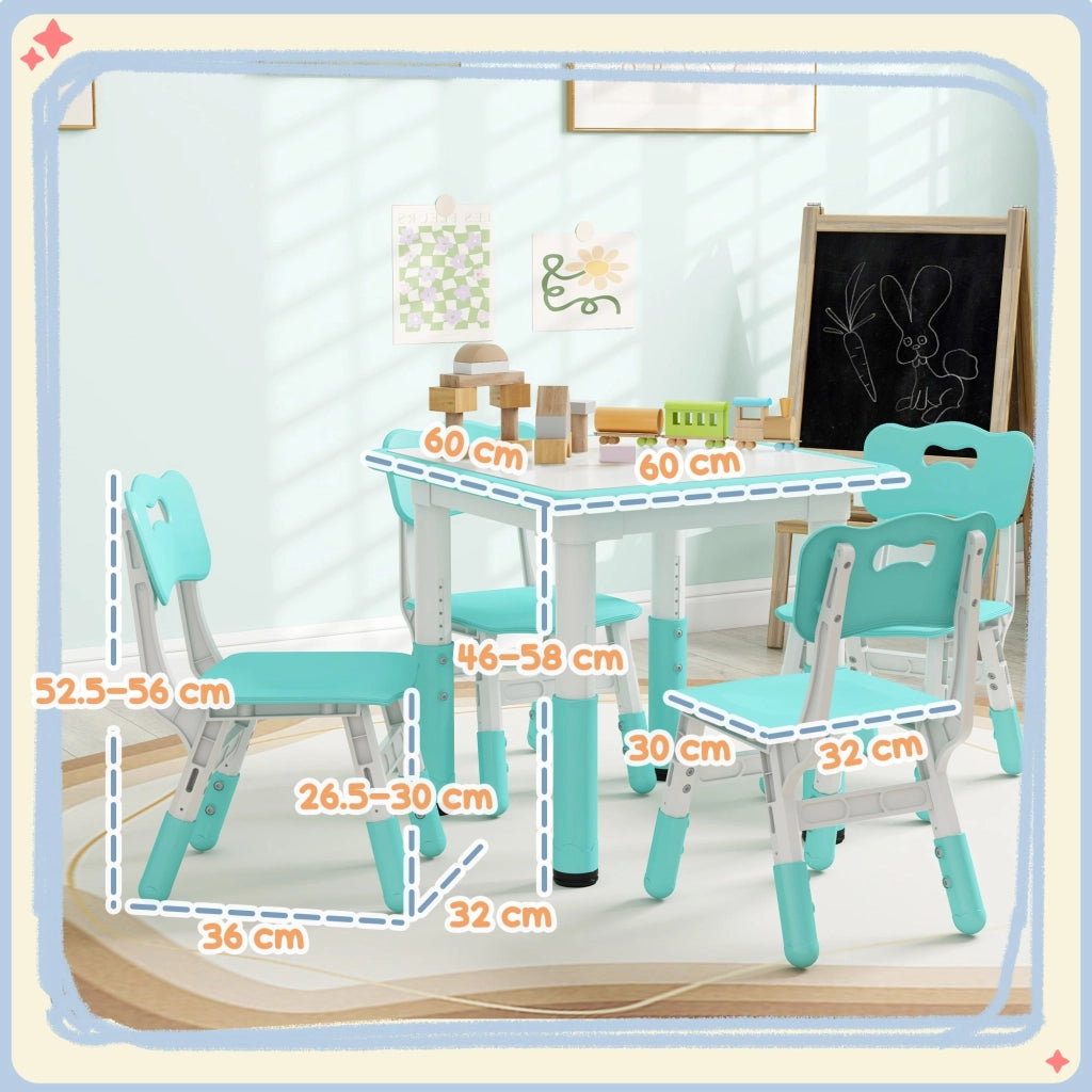 Set Tavolo con 4 Sedie per Bambini Altezza Regolabile Verde
