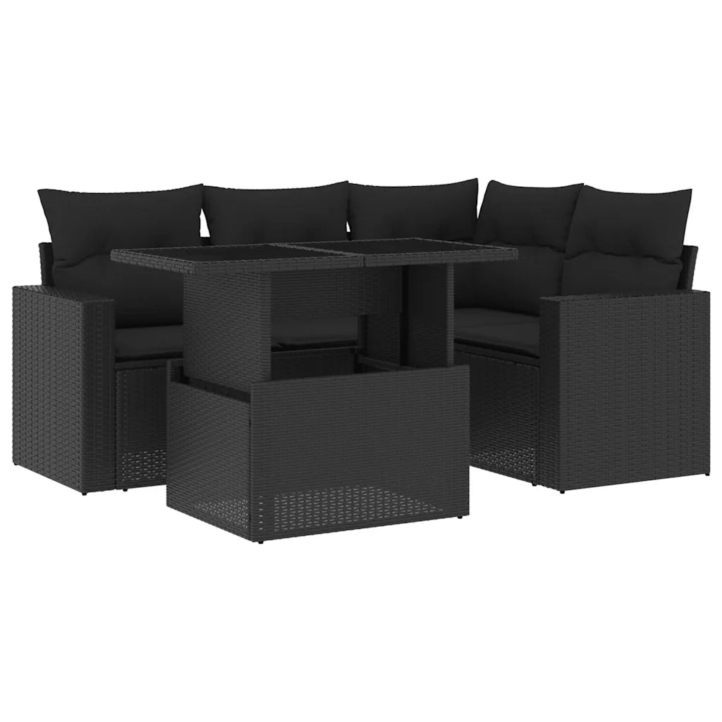 Set Divani da Giardino 5 pz con Cuscini in Polyrattan Nero