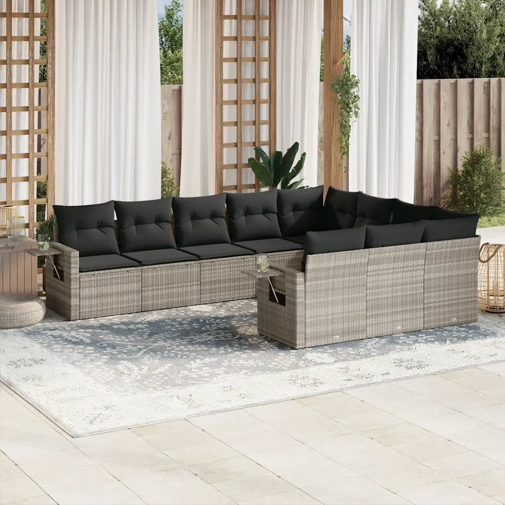 Set Divano Giardino 10 pz con Cuscini Grigio Chiaro Polyrattan