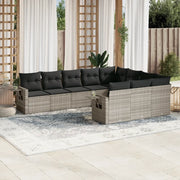 Set Divano Giardino 10 pz con Cuscini Grigio Chiaro Polyrattan