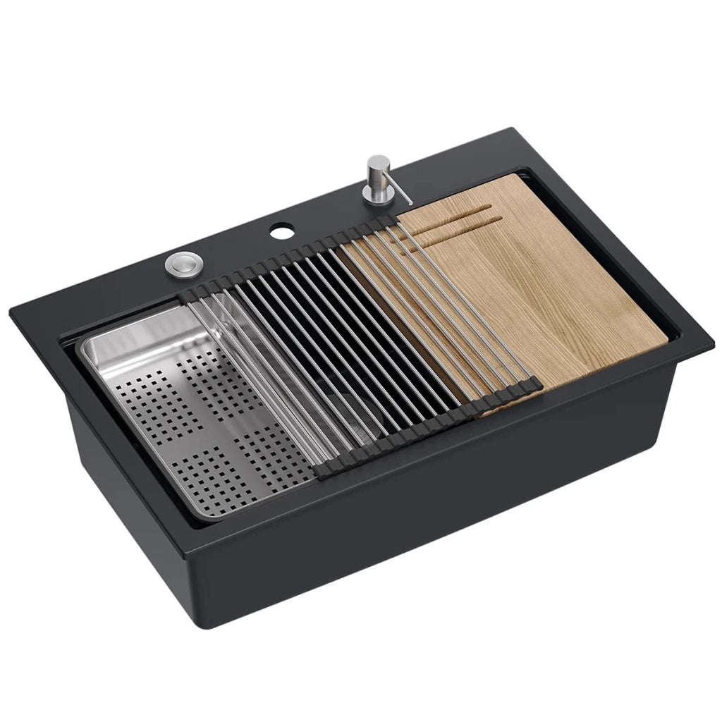 Lavello In Granito Marc 110 Workstation Black Tappo oro