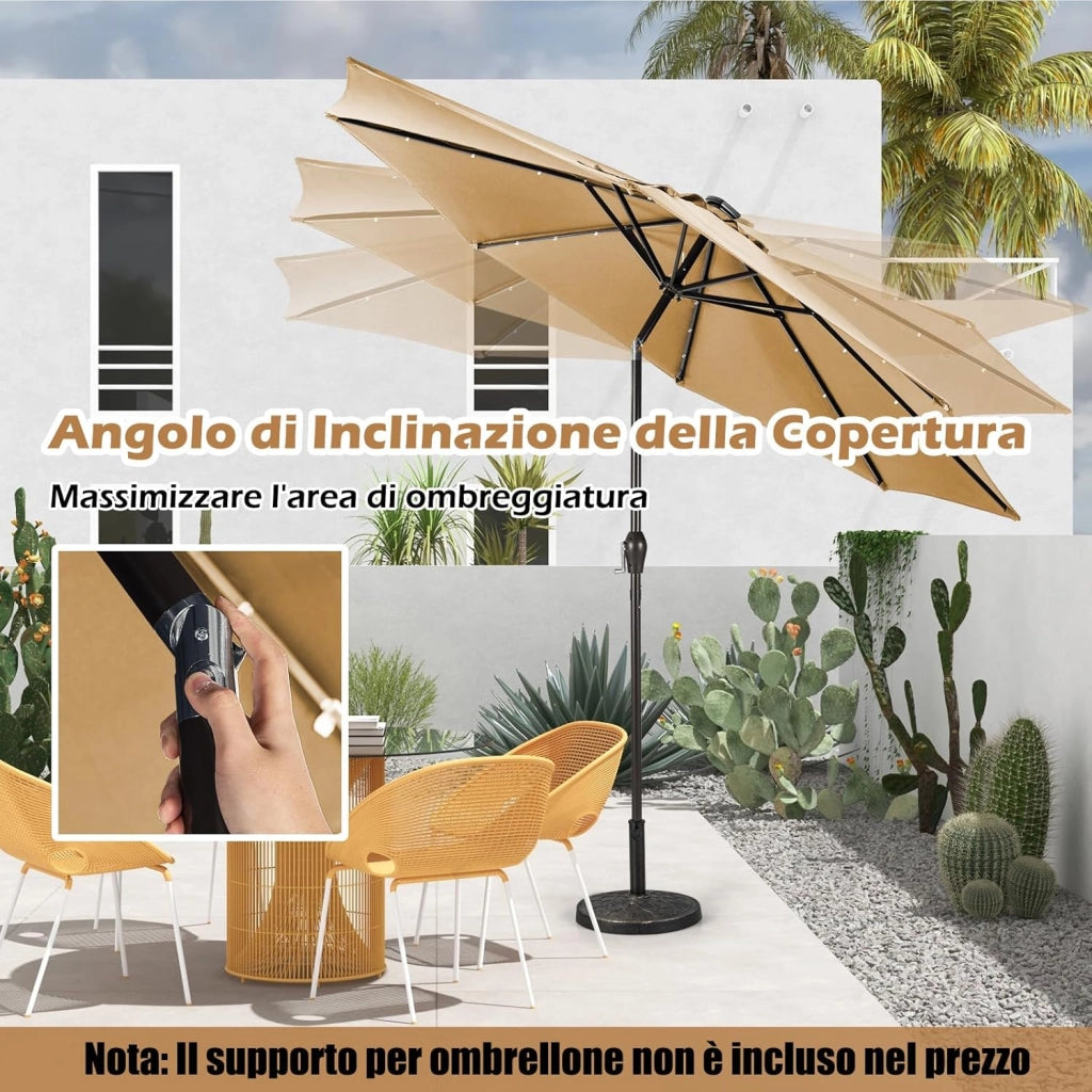 Ombrellone da Giardino con LED Luci Ø300 cm, Parasole da Esterno Ombrello da Spiaggia (Beige)