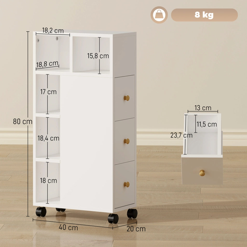 Mobile da bagno con ruote e cassetti ¨C Minimal ¨C bianco 20x40x80