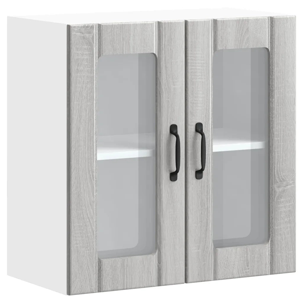 Pensile da Cucina | Mobile da Cucina con Porta in Vetro Lucca Grigio Sonoma