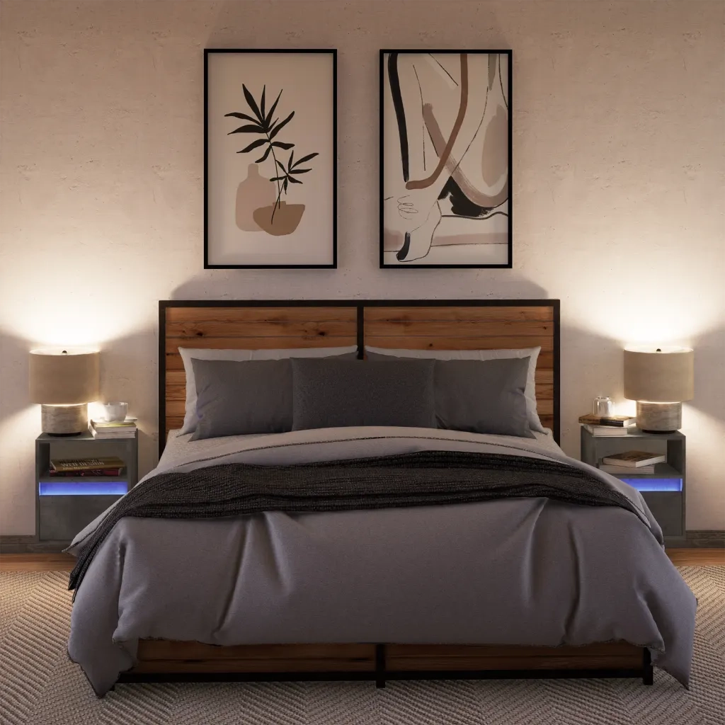 Comodini a Parete con Luci LED 2 pz Grigio Cemento 3307982