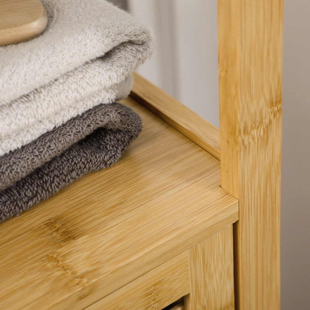 ARMADIO BAGNO 32,9x29,9x120 cm Bambù Naturale con 2 Ripiani Aperti