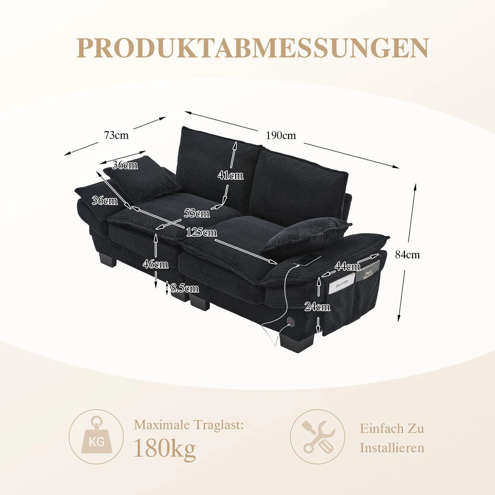Divano modulare per 2 persone - Zephmum - Ampia seduta, schiuma ad alta densit¨¤, USB-C