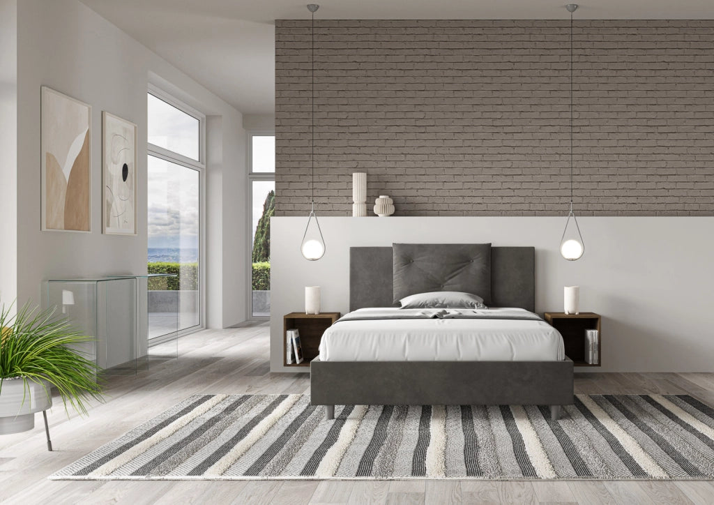 BS COM Letto una piazza e mezza senza rete imbottito 130x210 microfibra grigio