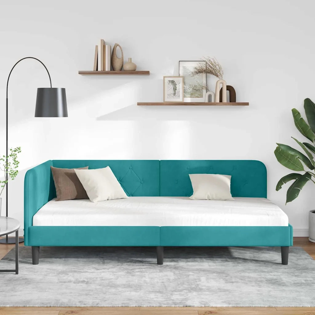 Cornice del letto ad angolo Turchese 90 x 200 cm Velluto 42016614