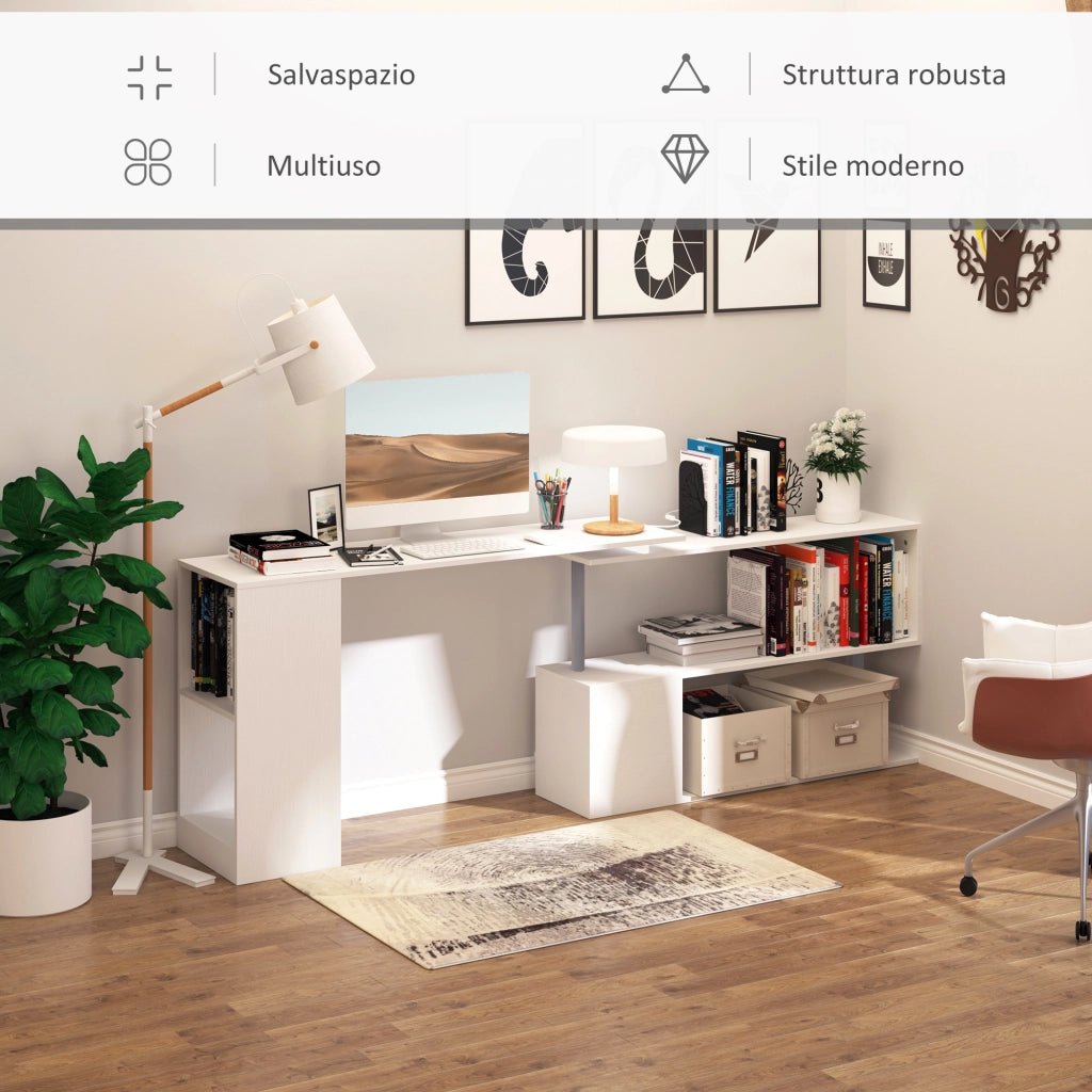 EasyComfort Scrivania Moderna, Angolare e Girevole con Libreria, Tavolo da Pranzo in Truciolato Bianco, 140x120x78 cm
