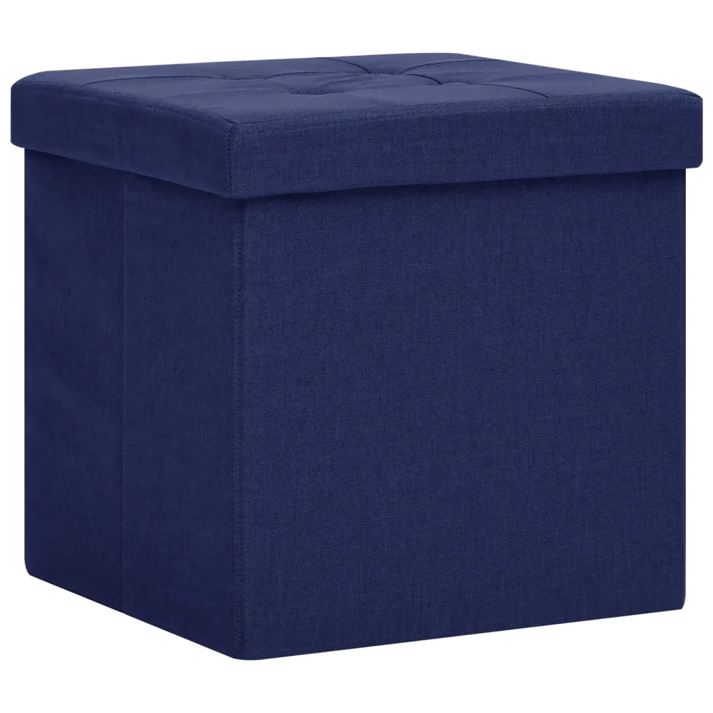 Sgabello con Contenitore Pieghevole Blu in Simil Lino CFW4785356