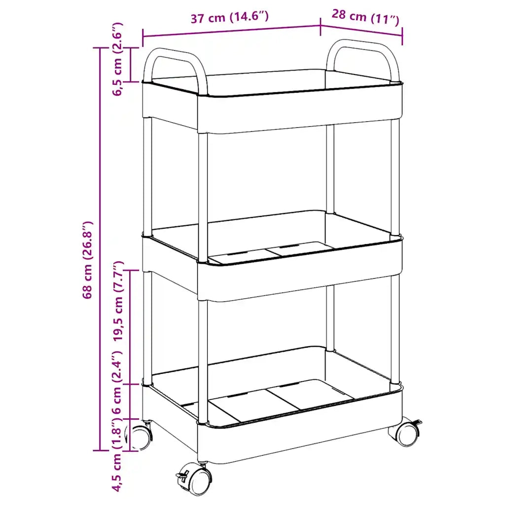Carrello Portaoggetti a 3 Livelli 37x28x68 cm in Acrilico CFW8281135