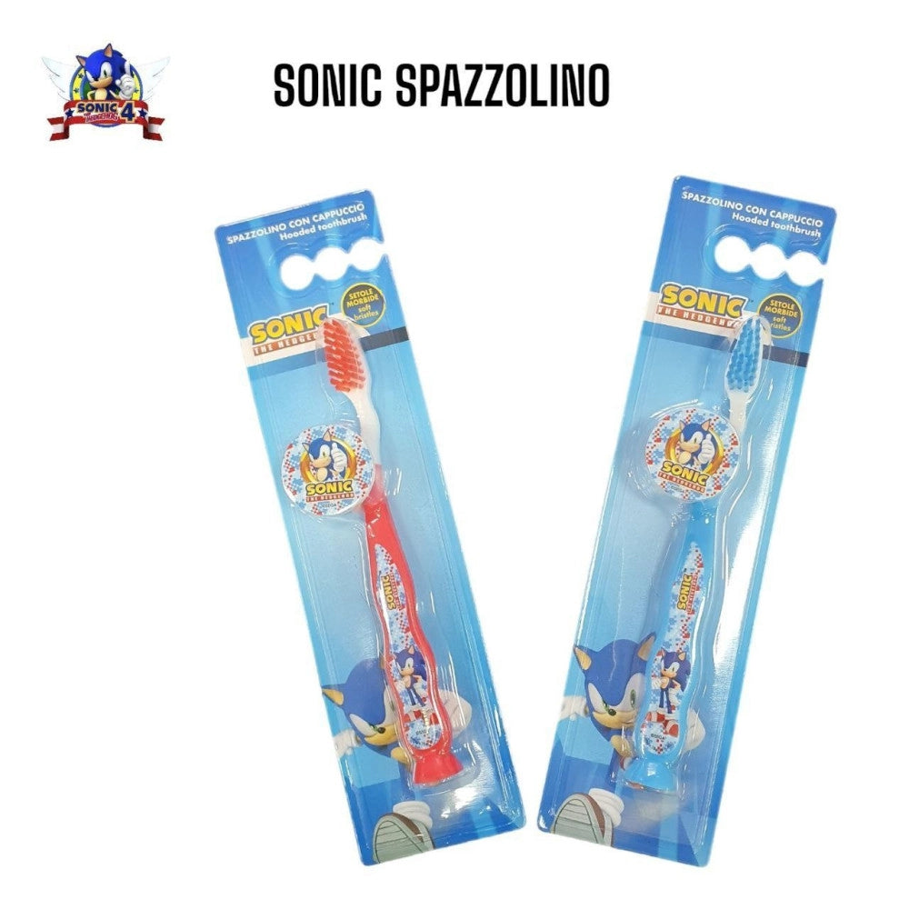Trade Shop - Spazzolino Con Cappuccio E Morbide Setole Per Bambini Sonic Il Riccio Blu -