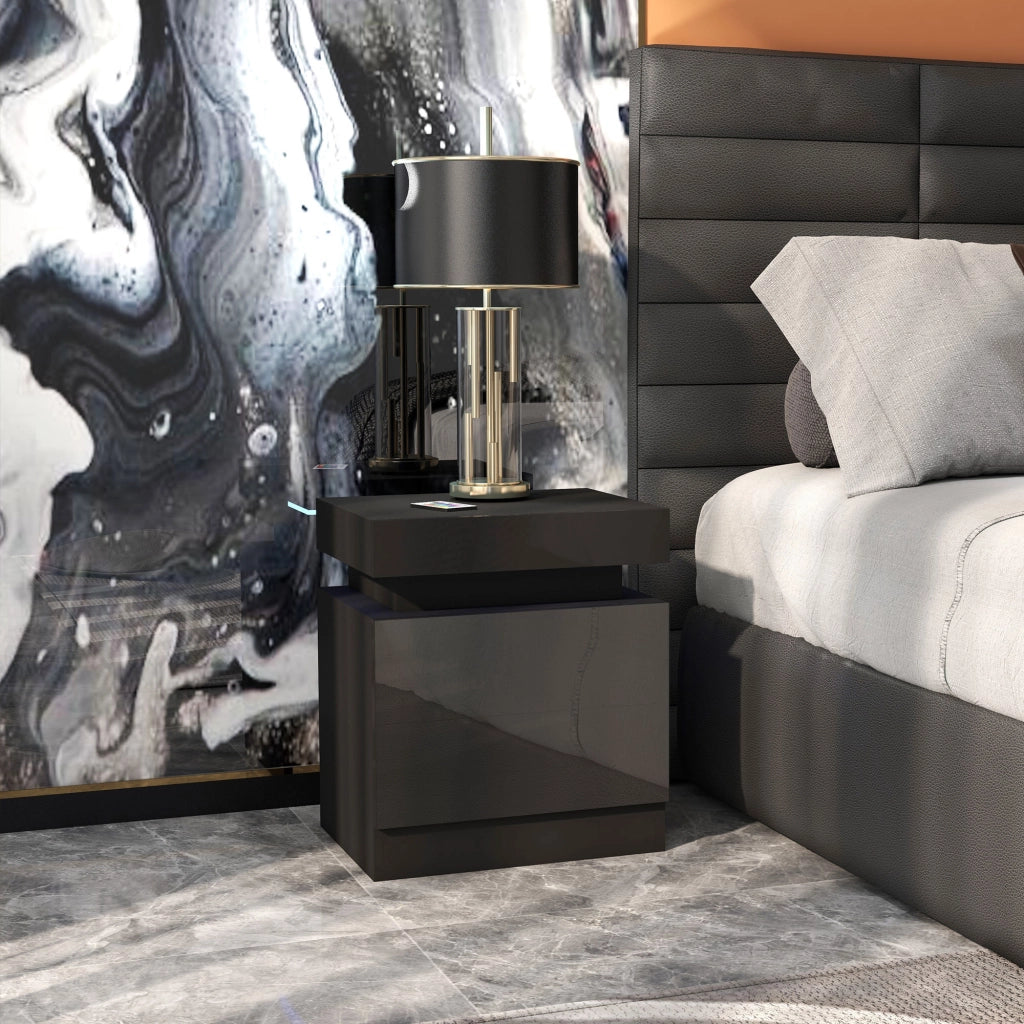 Comodino con luce LED RGB e 2 cassetti ¨C Minimal ¨C nero