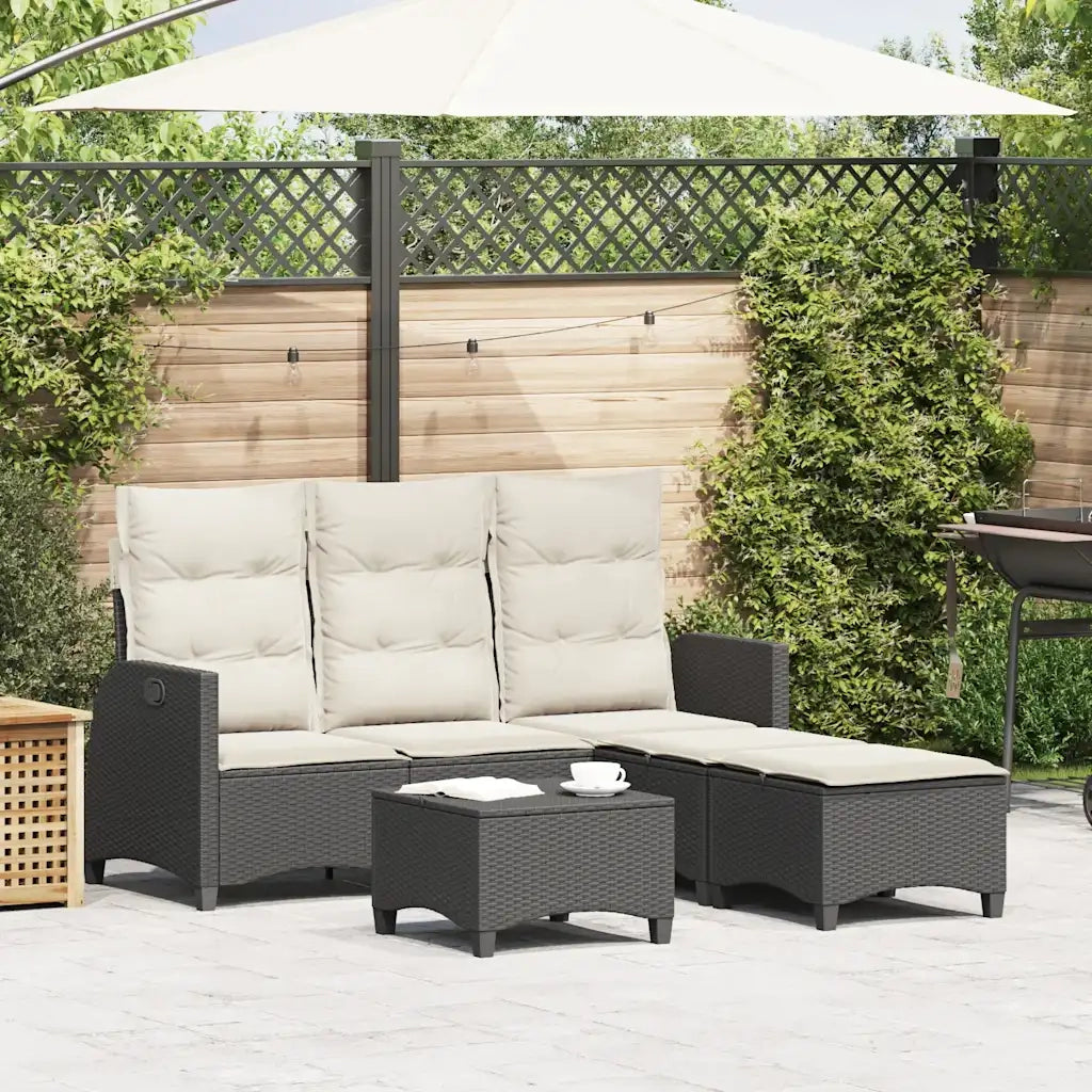 Set Divani da Giardino 3 pz con Cuscini Forma L Polyrattan Nero 3328638