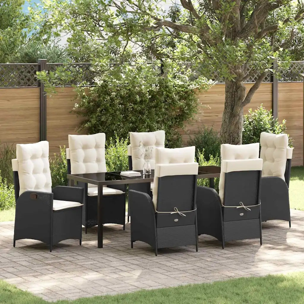 Set da Pranzo per Giardino con cuscino 7 pcs Nero polyrattan 3380482