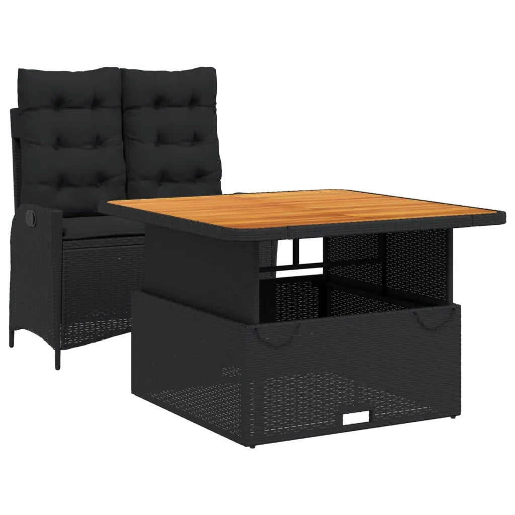 Set da Pranzo da Giardino 2 pz | Set Salotto da Giardino con Cuscini Nero in Polyrattan