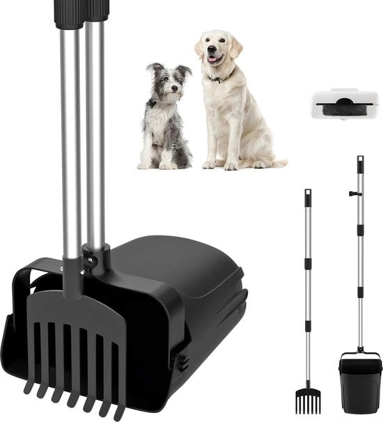 Kit di Raccoglitore di Fango con Rasoio di Rottami per Cani - Manubrio Lungo Attrezzo per Rimozione Rifiuti Animali - Nero