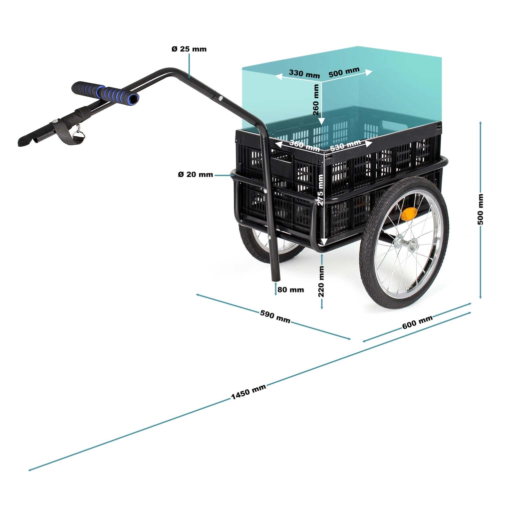 Rimorchio per bici per carichi fino a 50 kg Carrello bicicletta Con pneumatici Carretto a mano
