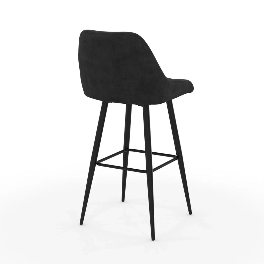 IDMarket - Set di 4 sgabelli da bar THALYA in velluto nero con mezzi braccioli