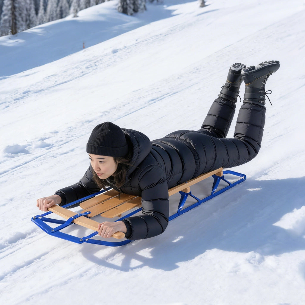 Slitte da neve in metallo con pattini maniglie per bambini e adulti-Slitte con portata massima 150kg 137x58x16cm Blu